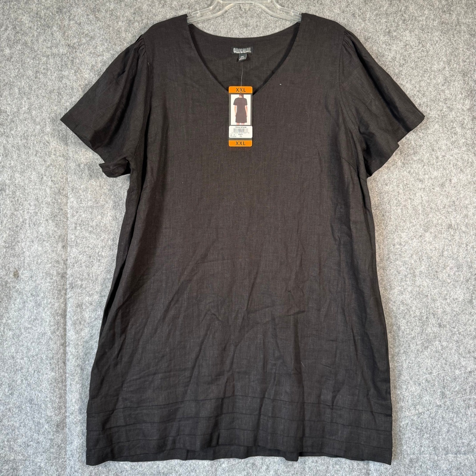 Nicole Miller Linen Blend Shirt Dress Size Xxl Casual Pleated Hem Black V-Neck